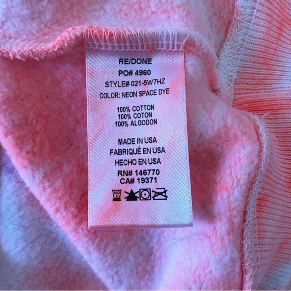 NWT Re/done x Hanes Neon Space Dye 70s Half Zip Sweatshirt Tie-Dye - Picture 4 of 5